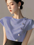 Women Premium Satin Pearl Decor Short Sleeves Tops